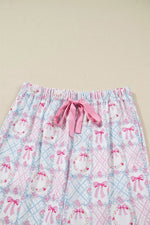 Wreath Pattern Christmas Tied Front Long Sleeve 2pcs Pajama Set
