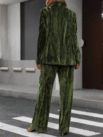 Lapel Collar Long Sleeve Blazer and Pants Set