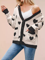 Heart Pattern Button-Up Knit Cardigan
