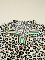 Leopard Print Contrast Striped V Neck Blouse