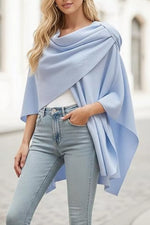 Draped Knitted Split Cape Shawl with Strap