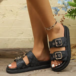 Open Toe Double Buckle Flat Sandals