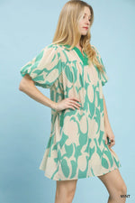 Umgee Abstract Print Puff Sleeve Shift Dress