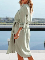 Button Down Tie Waist Shirt Dress