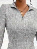 Ribbed Knit Bodycon Mini Dress with Zipper