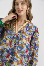Umgee Boho Floral Balloon Sleeve Mini Dress