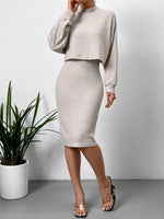 Mock Neck Long Sleeve Top and Wide Strap Dress Set