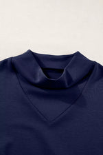 Solid Color Cowl Neck Drawstring Pullover Wide Leg Athleisure Pants Set