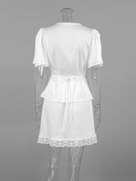 Lace Trimmed Top and Skirt Two-Piece Set