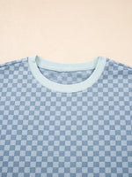 Checkerboard Long Sleeve Pullover and Shorts Set