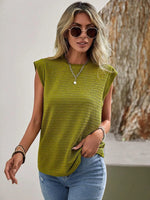 Textured Round Neck Cap Sleeve Top