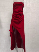 Strapless Ruched High Slit Maxi Dress
