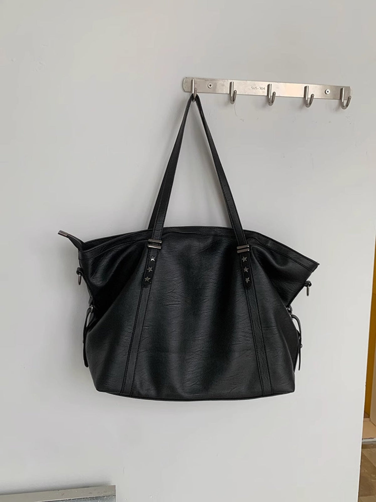 Star-Embellished Leather Shoulder Bag