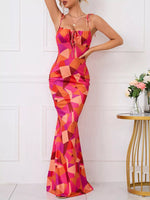 Floral Print Tie Strap Bodycon Maxi Dress