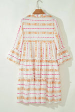 Printed Ruffled Notched Loose Dress