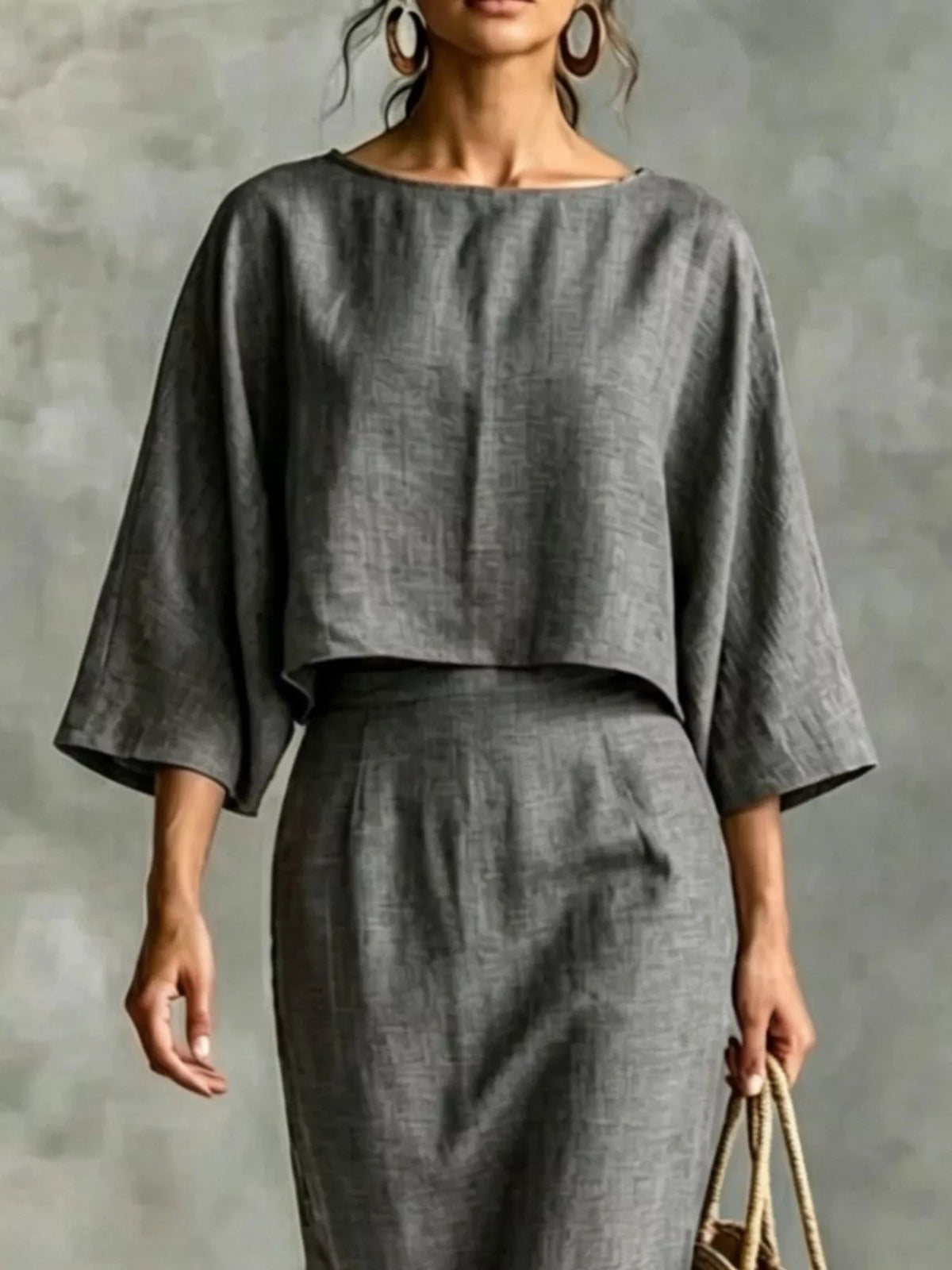 Full Size Solid Color Cropped Top and Midi Skirt Set Plus Size