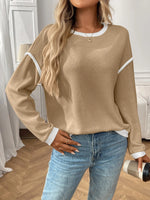 Ribbed Contrast Trim Long Sleeve Top