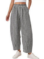 Gingham Wide-Leg Casual Pants