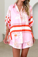 Printed Collared Neck Top and Shorts Set