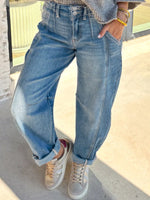 Washed Cuffed Barrel Jeans