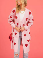 Heart Pattern Open Front Longline Cardigan