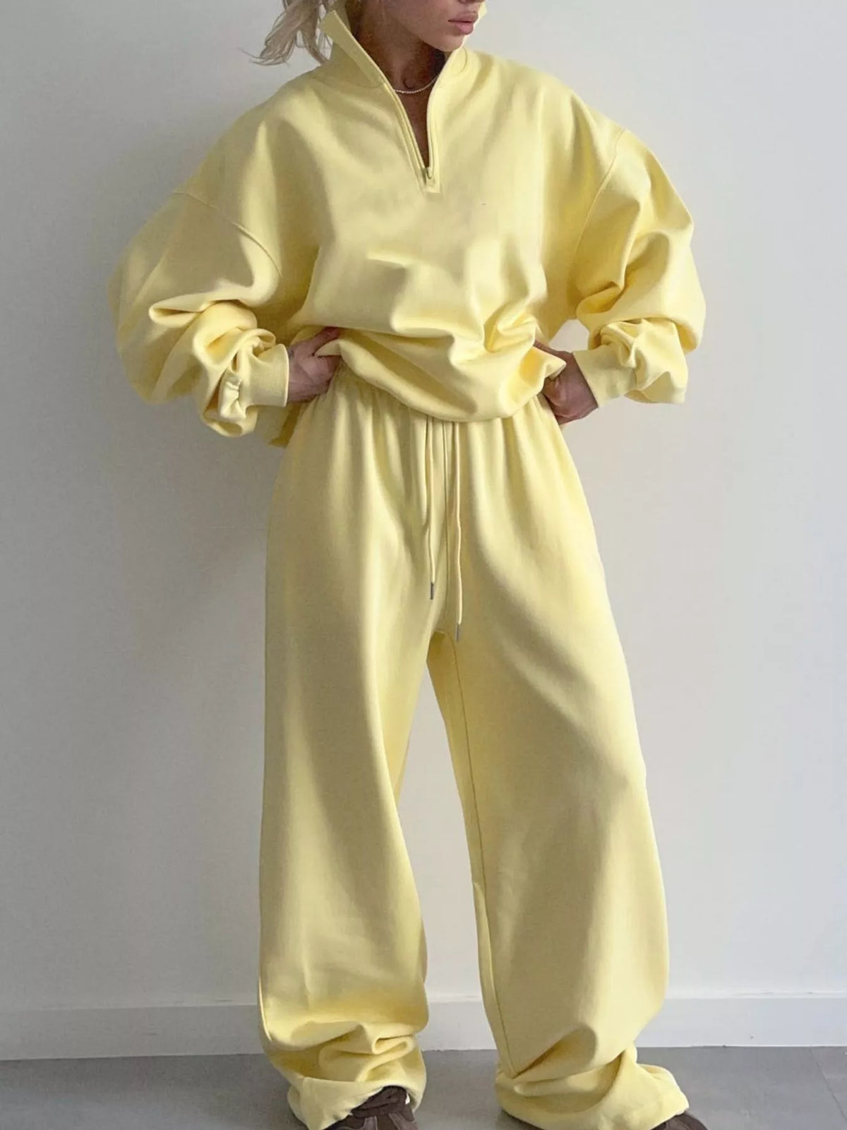 Quarter-Zip Top and Wide-Leg Sweatpants Set