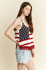 Jade By Jane Full Size American Flag Fringe Tank Top Plus Size