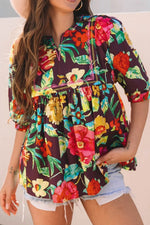 Flower Embroidered Trim Half Sleeve Blouse