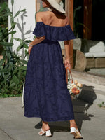 Ruched Off Shoulder Short Sleeve Midi Dress