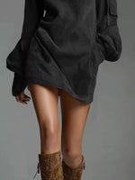 Full Size Suede Turtleneck Lantern Sleeve Mini Dress Plus Size