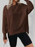Slit Round Neck Dropped Shoulder Sweatshirt