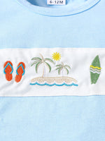 Children's Shark Embroidered T-shirt and Striped Shorts Set