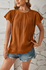 Round Neck Keyhole Cap Sleeve T-Shirt