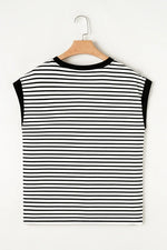 Striped Round Neck Cap Sleeve Top