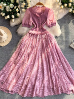 Lace Panel Puff Sleeve Dress