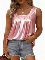 Full Size Pleated Square Neck Tank Plus Size