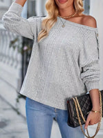 Boat Neck Ribbed Knit T-Shirt