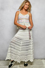 POL Printed Contrast Button Down Cami with Trim Detail and Blanket Stitch