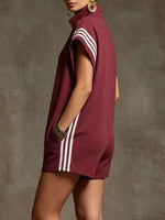 Striped Zip Front Short Sleeve Romper