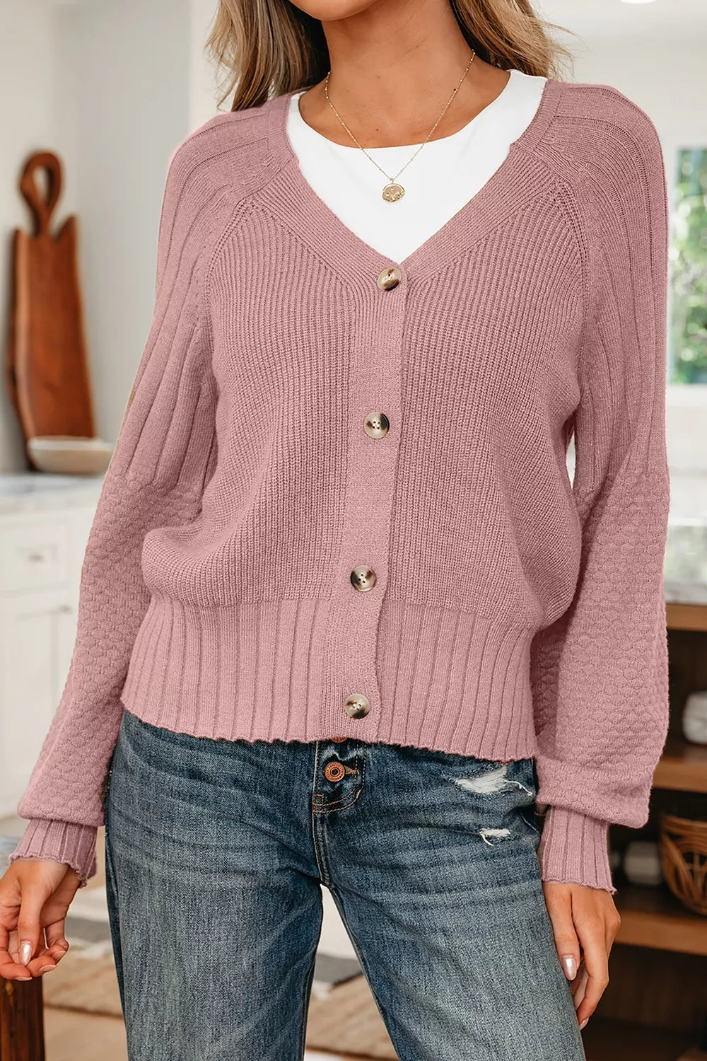 V-Neck Button-Down Cardigan