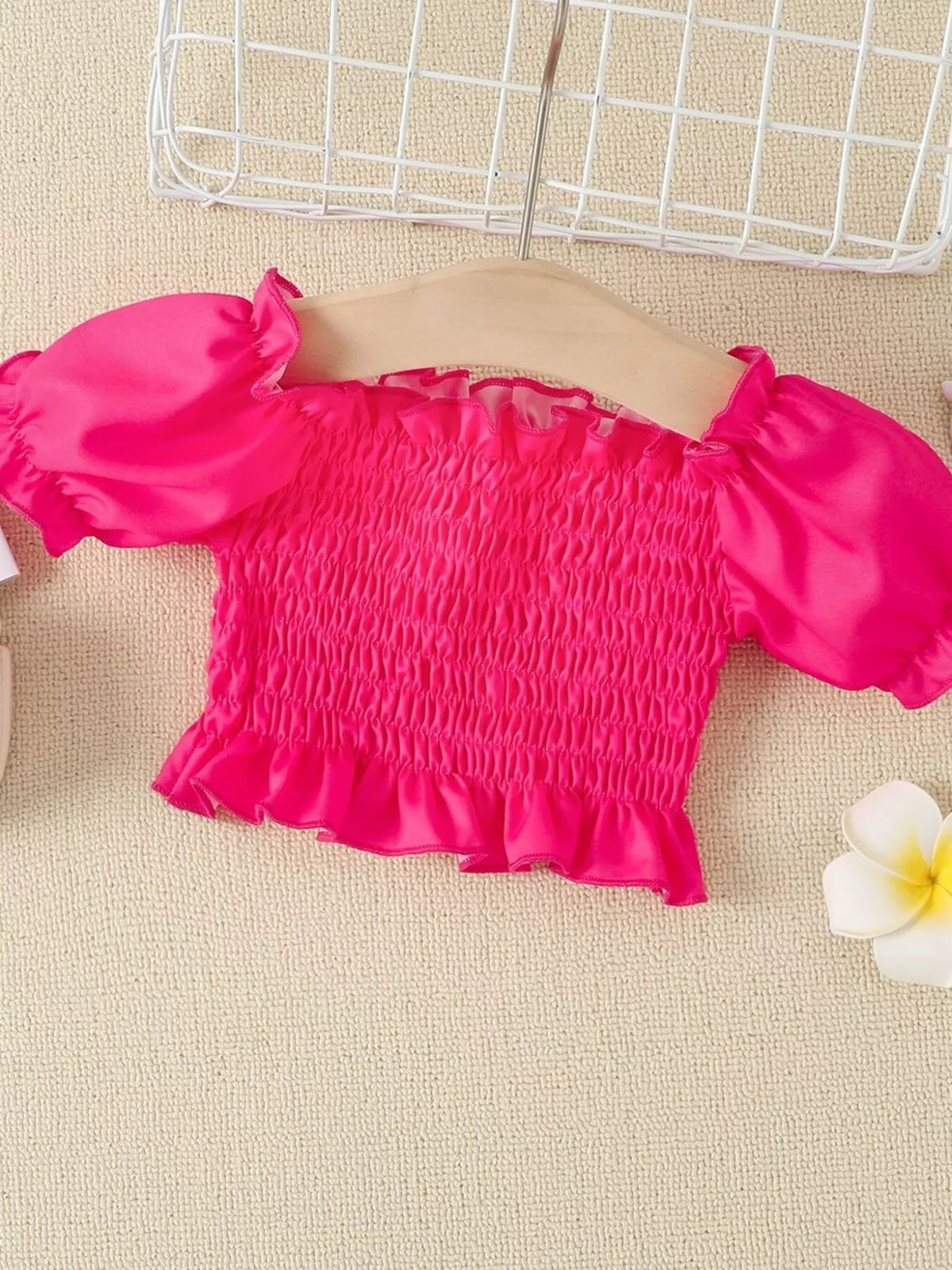 Children's Smocked Top and Distressed Denim Skirt Set
