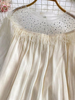 Rhinestone Mesh Panel Blouse