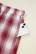 Plaid Long Sleeve Shirt and Drawstring Shorts Lounge Set