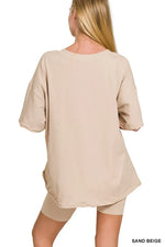 Zenana Cotton V-neck Top & Biker Shorts Set