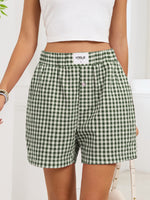 Gingham Elastic Waist Casual Shorts