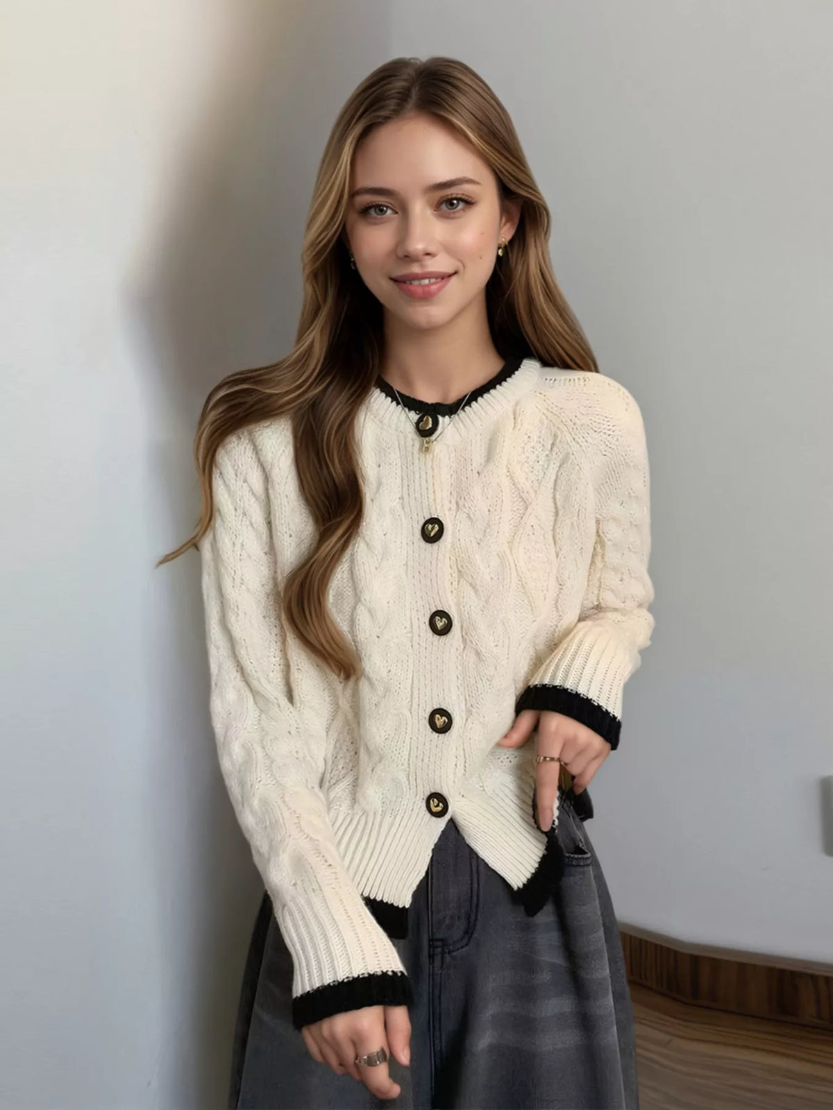 Cable Knit Button Up Cardigan