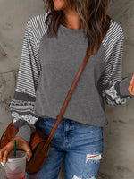 Contrast Print Striped Raglan Long Sleeve Loose Top