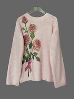 Flower Round Neck Long Sleeve Sweater