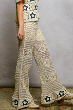 POL Openwork Crochet Flare Pants with Contrast Star