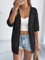 Openwork Open Front Half Sleeve Cardigan